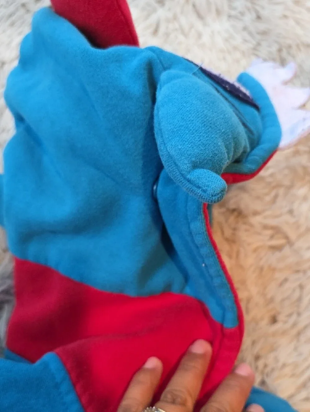 Kids Blue Monster Hoodie with Red Lining and Star Accent